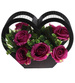 Kompozycja kwiatowa- fioletowe róże w dużym czarnym sercu /Komp110 P424/