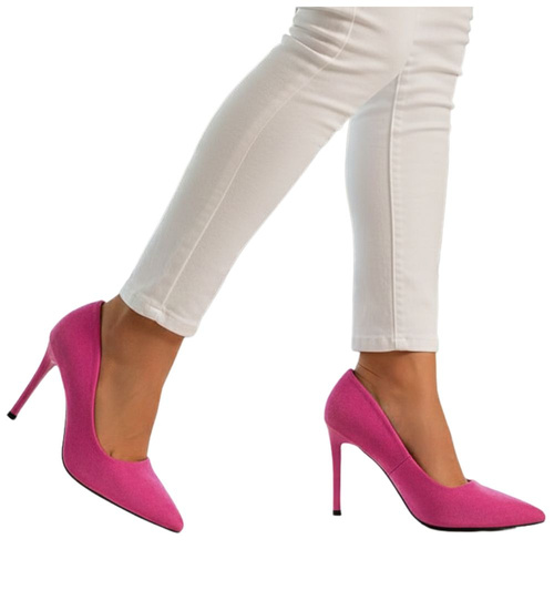 Klasyczne jasno fioletowe szpilki damskie z zamszu /D8-3 15214 T499/