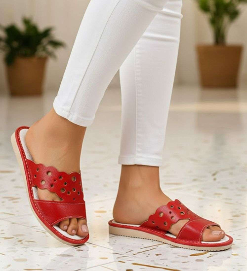 Czerwone ażurowe domowe klapki kapcie /D6-1 16246 S165/