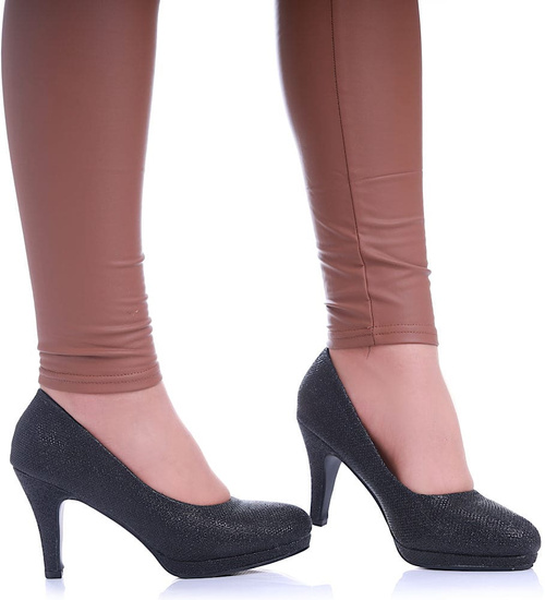 Czarne klasyczne czółenka na obcasie i platformie /D6-2 17153 G185/