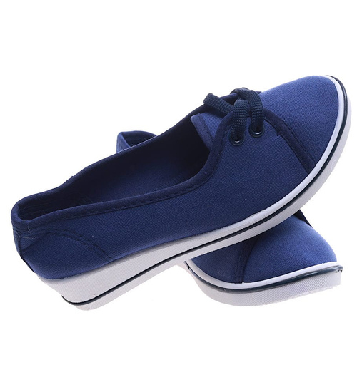 Granatowe tenisówki na niskim koturnie /14383 B8-2 T136//