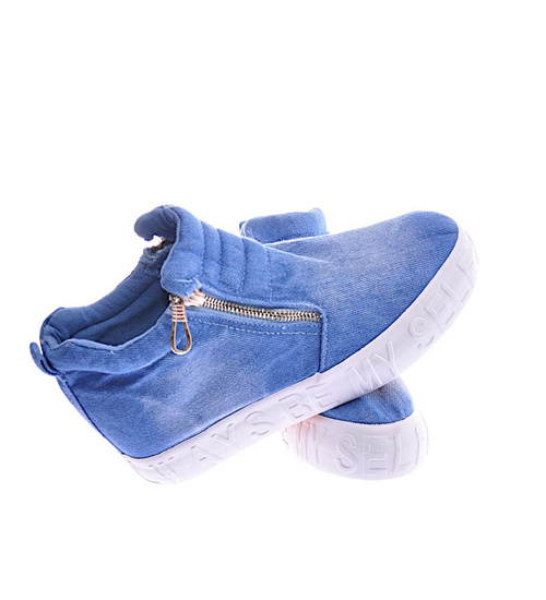 Jeansowe niebieskie trampki n niskim koturnie /G2-3 12422 T292/
