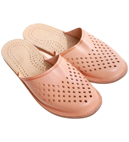 Skórzane klapki domowe ażurowe kapcie /G7-1 7555 S195/