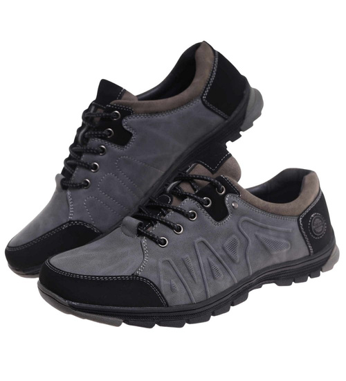 Szare sznurowane obuwie trekkingowe /A5-3 18033 T386/