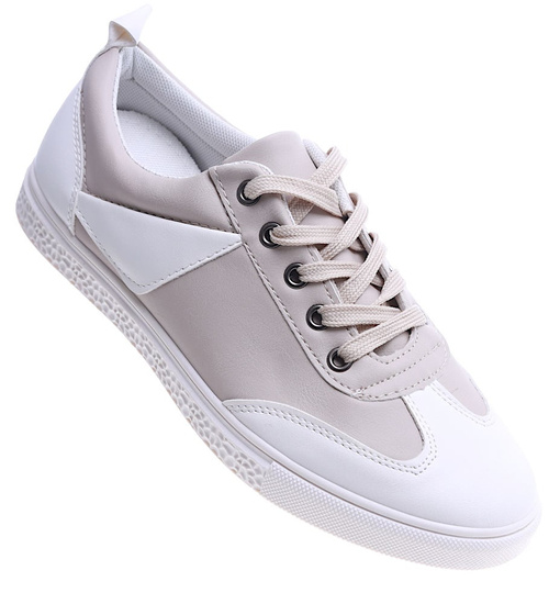 Sznurowane biało beżowe trampki męskie /G5-3 13626 T2/