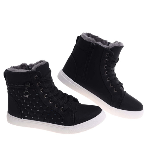 Zimowe czarne trampki z futerkiem /G3-2 18612 T396/