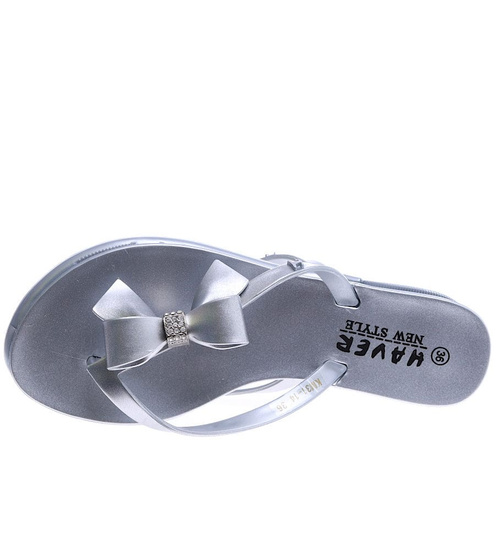 Plażowe srebrne klapki japonki /A9-3 14529 T089/