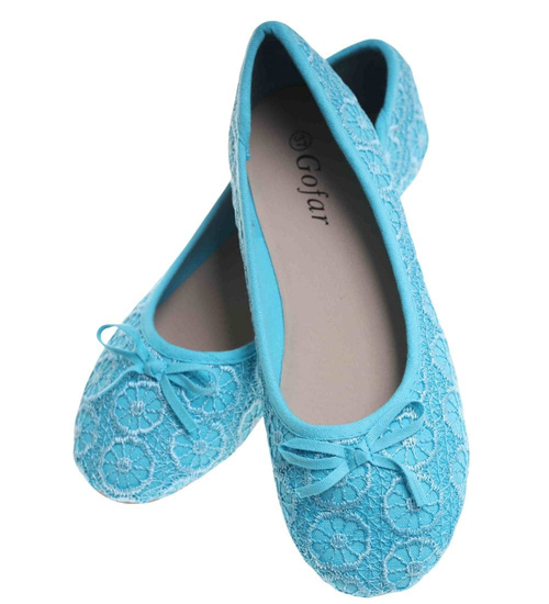 Baleriny damskie Niebieskie koronkowe /E8-3 8741 T087/