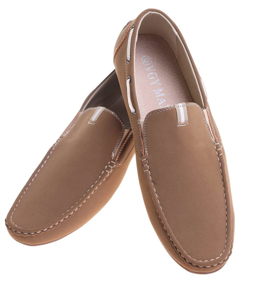 Mokasyny męskie Beżowe wsuwane półbuty /E9-3 17818 T345/