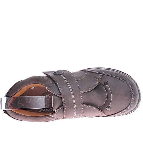 Brązowe półbuty damskie na rzep /A5-2  11198 T230/