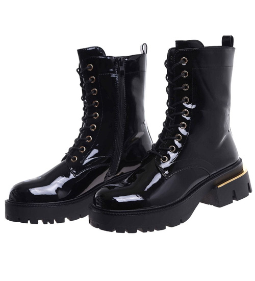 Lśniące botki glany w rockowym stylu Czarne /A2-1 18547 G388/