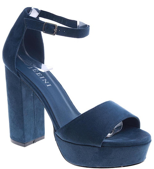 Granatowe sandały na wysokim obcasie /C3-3 14055 S243/