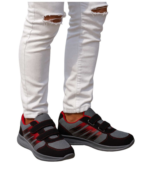 Czarno czerwone buty sportowe na rzepy /A10-1 18159 T299/