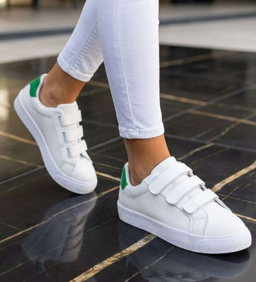 Białe damskie trampki na rzepy /f10-3 16247 G233/