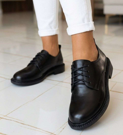 Czarne półbuty oxfordy damskie sznurowane /D4-3 18700 T155/