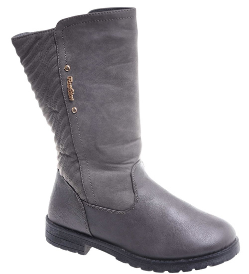 Szare dziewczęce kozaki z futerkiem /G7-3 18315 T391/