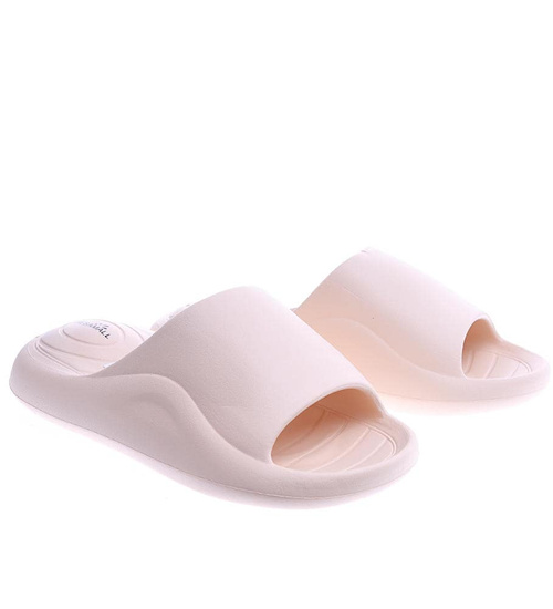 Designerskie beżowe klapki na basen /D5-1 13833 S2/