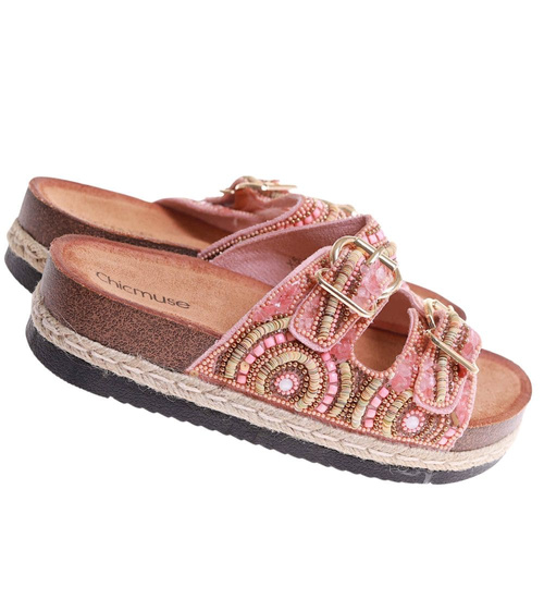 Różowe klapki damskie na niskiej platformie /G9-1 17692 G289/