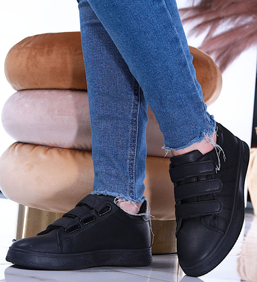 Klasyczne czarne trampki damskie na rzep /A5-2 14116 S268/