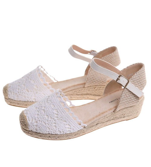 Sandały damskie na platformie Białe espadryle /D1-1 17863 T288/
