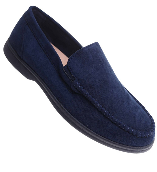 Buty męskie wsuwane granatowe mokasyny /G2-3 17809 T288/