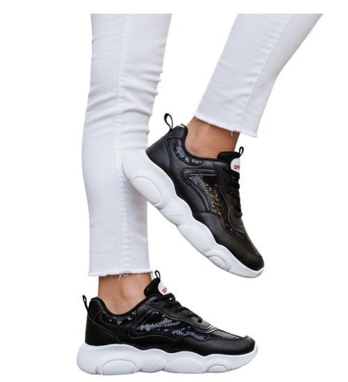 Sznurowane czarne buty sportowe /B1-3 11918 T198/