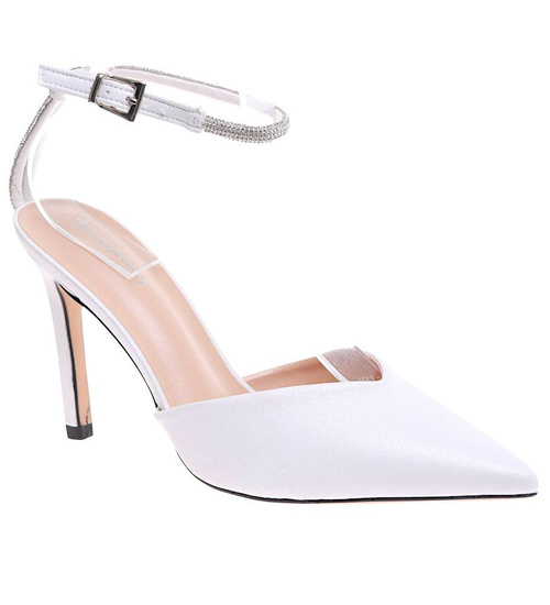 Białe czółenka szpilki z paskiem /E1-1 16195 G155/