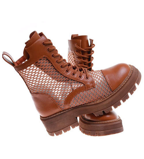 Brązowe ażurowe botki trapery na platformie /16770 F1-1 G381 +h2/
