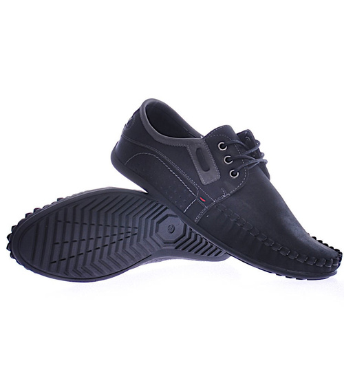 Męskie półbuty jak mokasyny Czarne /D8-1 12729 S356/