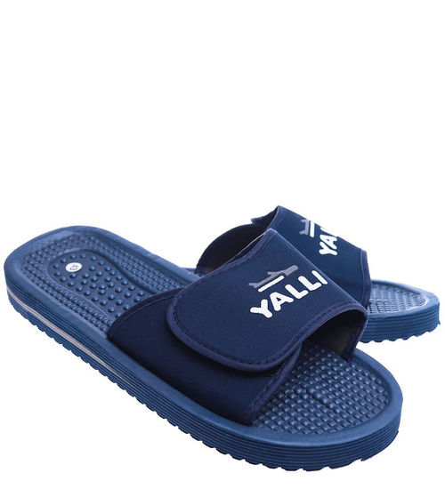 Męskie granatowe klapki na rzep Yalli /E8-1 13658 T194/