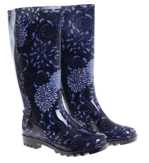 Kalosze damskie z wysoką cholewką Czarno granatowe /B4-1 18373 T346/