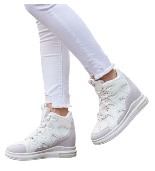 Beżowe trampki na koturnie /F8-3 15778 D430/