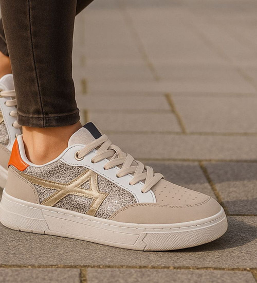 Trampki damskie sznurowane beżowo pomarańczowe /J5-4 H2 18475 W16-6/