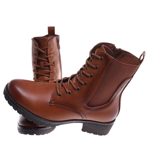 Karmelowe botki trapery damskie /G8-3 18272 W388/
