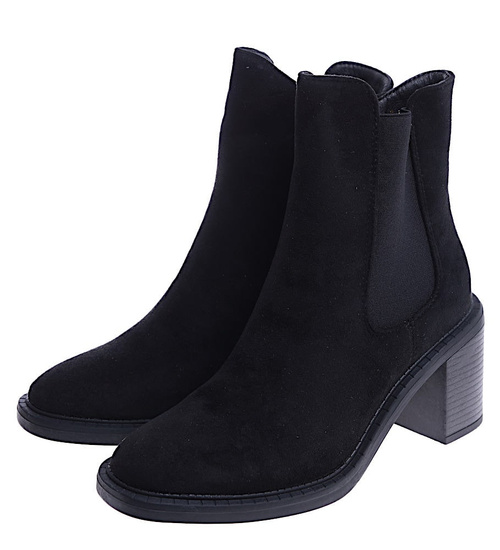 Wysokie czarne botki sztyblety na obcasie /B5-1 14842 T486/