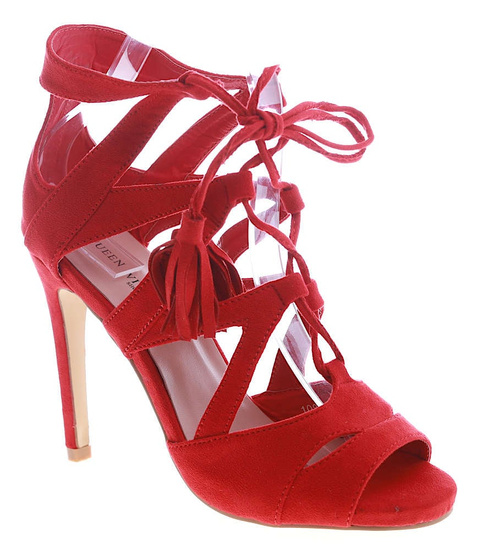 Damskie czerwone sandały na obcasie /G11-3 13399 T393/