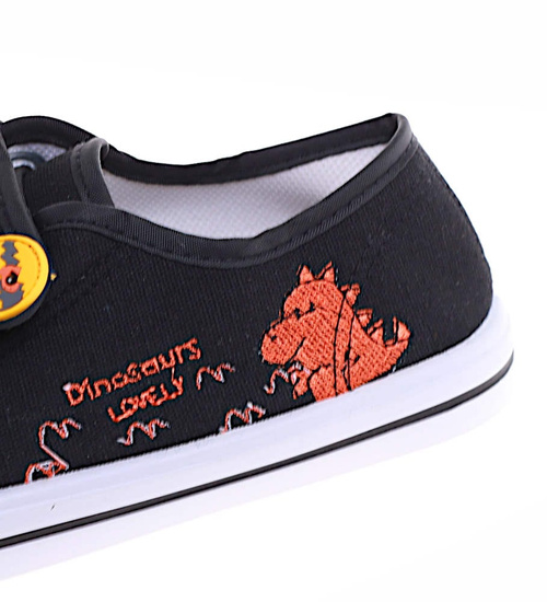 Czarne tenisówki chłopięce na rzepy z dinozaurem /E1-1 16857 T187/