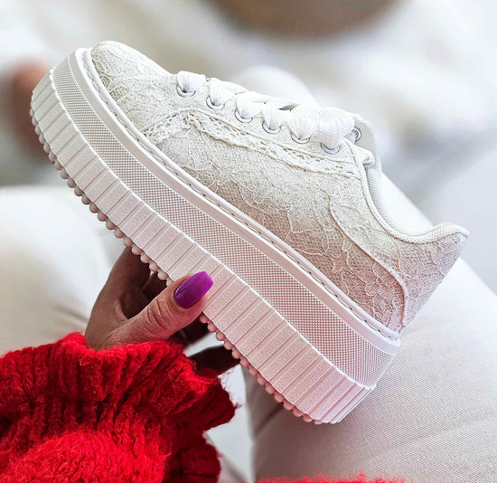 Białe koronkowe trampki na platformie Seastar /G2-1 17408 S499/