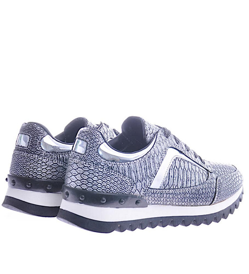Damskie trampki sneakersy srebrne /E6-1 12549 T285/