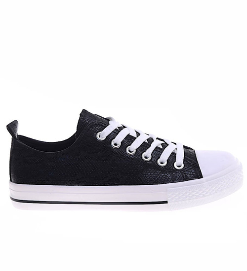 Czarne wiązane damskie trampki /G5-3 16404 G168/