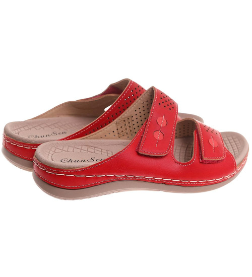 Czerwone klapki damskie na rzepy /B2-2 17859 T286/