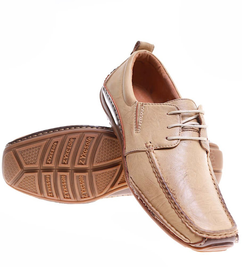 Sznurowane męskie beżowe półbuty /E8-3 11020 T125/