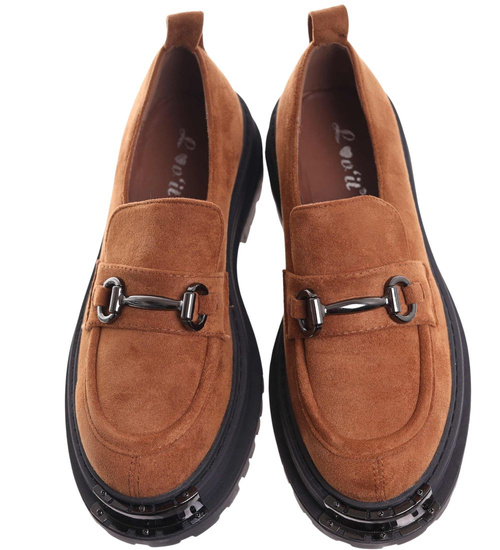 Karmelowe półbuty loafersy na platformie /G6-2 18486 T200/