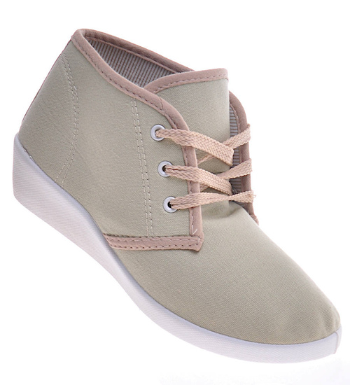 Wiązane beżowe tenisówki na koturnie /B1-3 11147 S193/