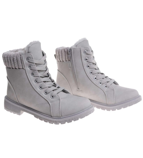 Zimowe szare botki trapery z futerkiem /A4-2 18613 T319/