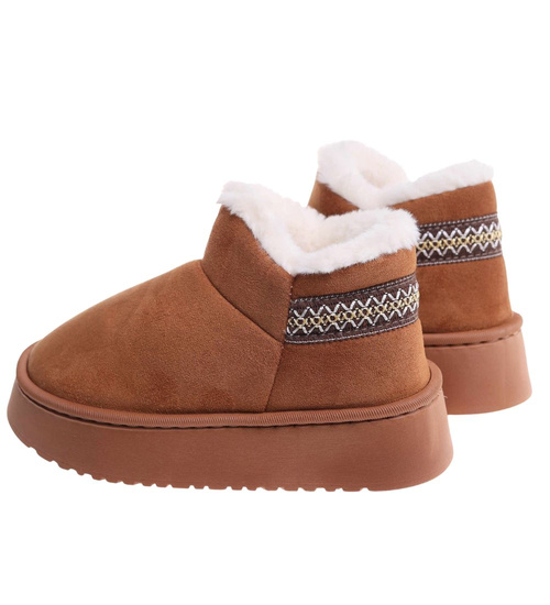 Krótkie kozaki śniegowce karmelowe ocieplane /D3-1 18420 T266/