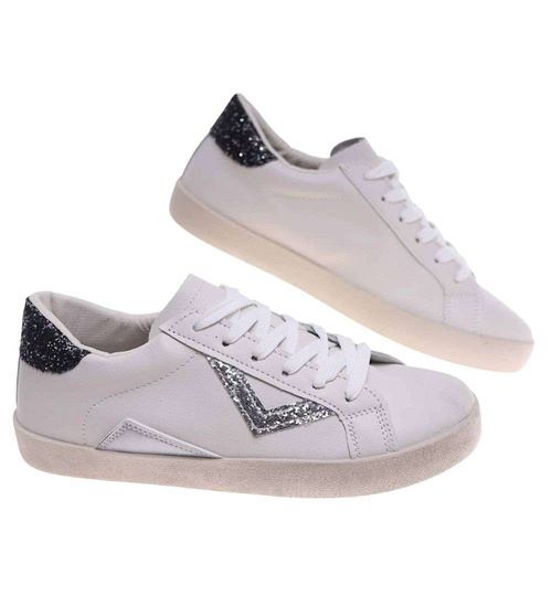 Trampki damskie sznurowane białe buty /F7-3 18689 G155/