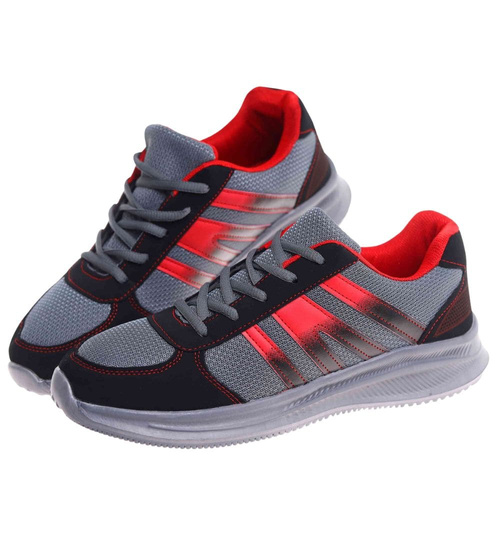 Wiązane czarno czerwone buty sportowe /B3-1 18039 T299/