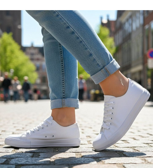 Klasyczne białe trampki damskie z niską cholewką OST494