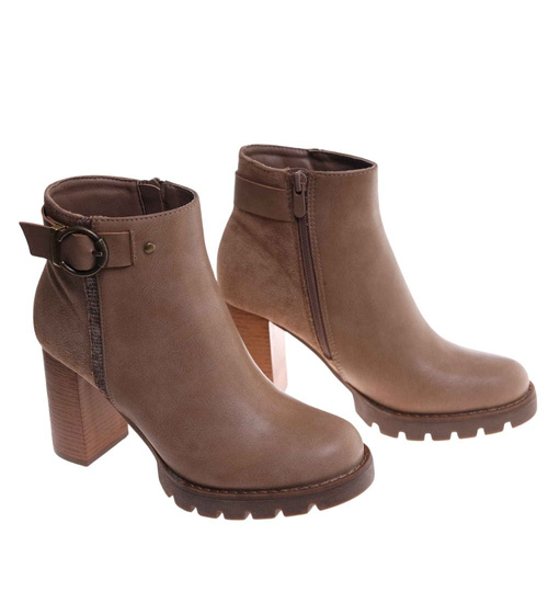 Jesienne botki damskie na obcasie słupku Khaki /J5-4 H2 18211 W301/